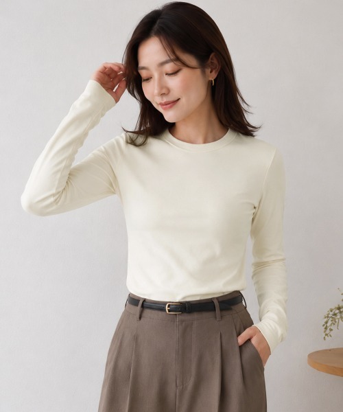 Miniministore（ミニミニストア）の「長袖Tシャツレディース無地ロンTインナー（Tシャツ/カットソー・レディース・アイボリー/カーキブラウン/ネイビー/グレー/ライトグレー/ブラック/ホワイト/ベージュ・FREE）」の17枚目の写真