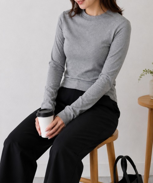 Miniministore（ミニミニストア）の「長袖Tシャツレディース無地ロンTインナー（Tシャツ/カットソー・レディース・アイボリー/カーキブラウン/ネイビー/グレー/ライトグレー/ブラック/ホワイト/ベージュ・FREE）」の20枚目の写真