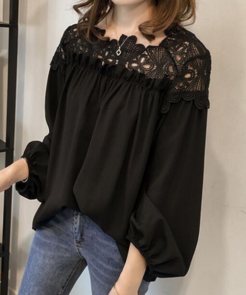 NANEA(ナネア)の「ヨークレース切替ブラウス(シャツ/ブラウス・レディース・ホワイト/ブラック・MEDIUM/LARGE)」の2枚目の写真