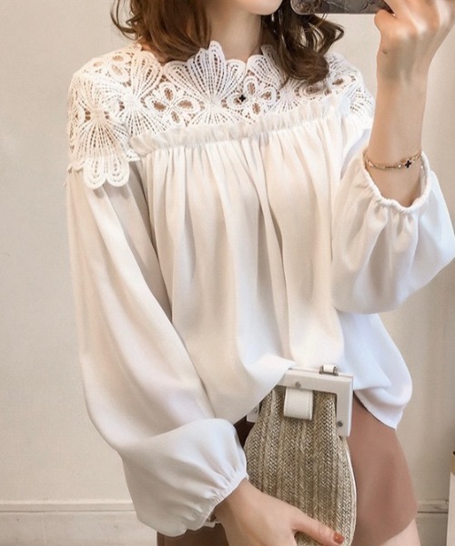 NANEA(ナネア)の「ヨークレース切替ブラウス(シャツ/ブラウス・レディース・ホワイト/ブラック・MEDIUM/LARGE)」の3枚目の写真