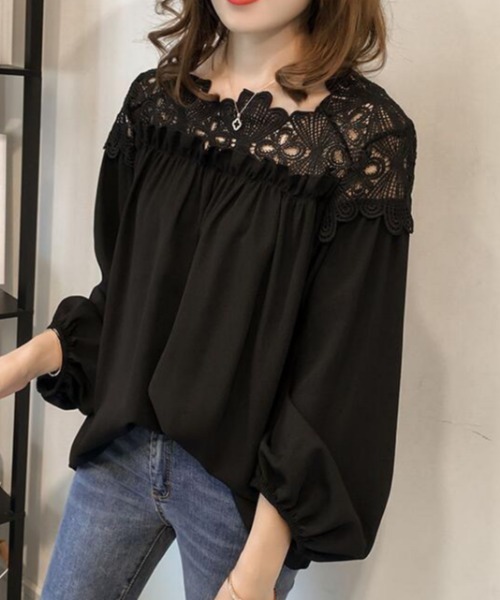 NANEA(ナネア)の「ヨークレース切替ブラウス(シャツ/ブラウス・レディース・ホワイト/ブラック・MEDIUM/LARGE)」の6枚目の写真