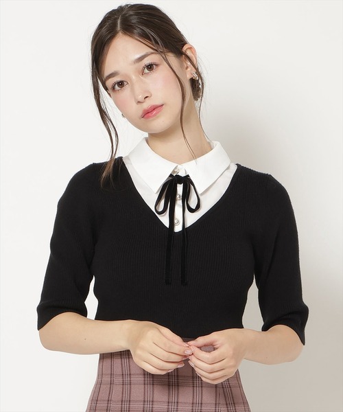 WILLSELECTION（ウィルセレクション）の「シャツドッキングリブニット（ニット/セーター・レディース・モカ/ブルー/ブラック・FREE）」の2枚目の写真