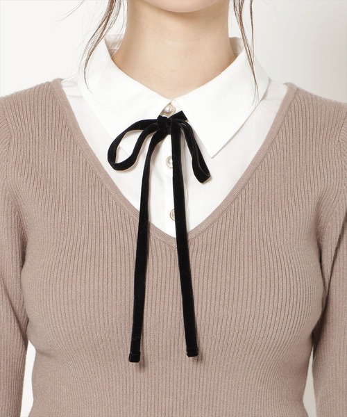 WILLSELECTION（ウィルセレクション）の「シャツドッキングリブニット（ニット/セーター・レディース・モカ/ブルー/ブラック・FREE）」の5枚目の写真
