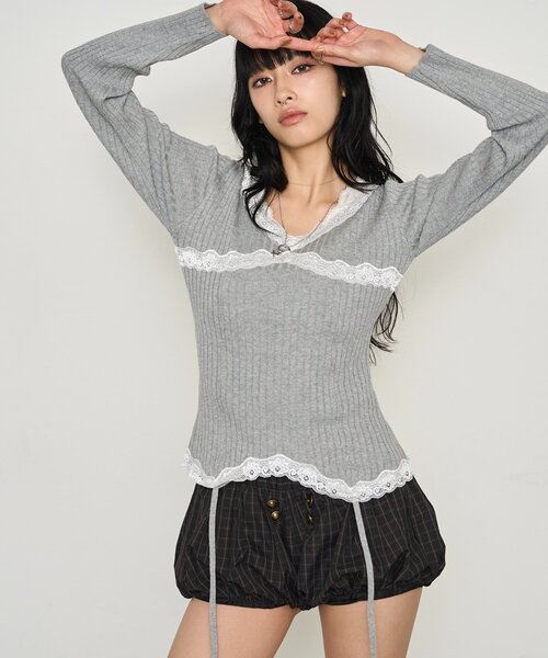 WHO'S WHO gallery（フーズフーギャラリー）の「リブガーターニット（ニット/セーター・レディース・グレー/パープル/オフホワイト/ブラック・FREE）」の16枚目の写真