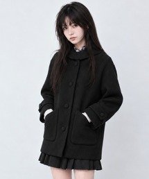 フード付きシングルブレストメルトンコート
