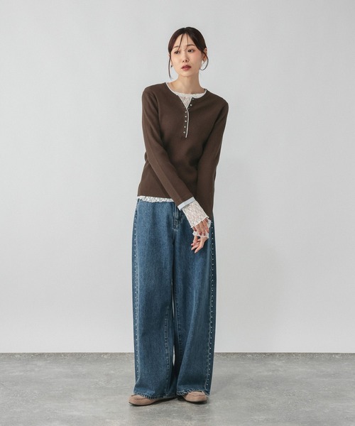 GLOBAL WORK(グローバルワーク)の「アンチピリングなめらかヘンリープルオーバー/759305(ニット/セーター・レディース・グレー/ダークブラウン・LARGE/MEDIUM)」の12枚目の写真