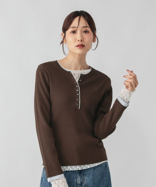 GLOBAL WORK(グローバルワーク)の「アンチピリングなめらかヘンリープルオーバー/759305(ニット/セーター・レディース・グレー/ダークブラウン・LARGE/MEDIUM)」の14枚目の写真