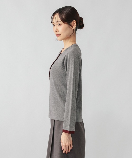 GLOBAL WORK(グローバルワーク)の「アンチピリングなめらかヘンリープルオーバー/759305(ニット/セーター・レディース・グレー/ダークブラウン・LARGE/MEDIUM)」の5枚目の写真