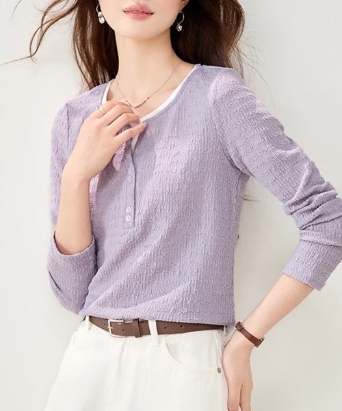 ONEP STAR（ワンピスター）の「レイヤード風サーマル長袖カットソー（Tシャツ/カットソー・レディース・パープル・X-LARGE/LARGE/MEDIUM）」の6枚目の写真