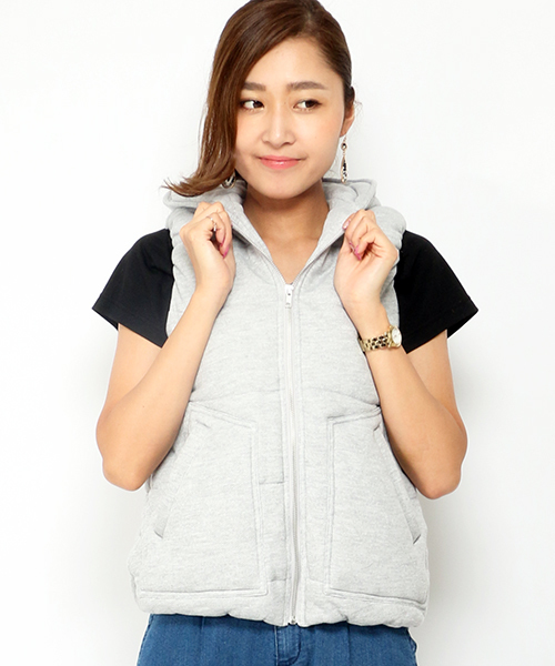 VENCEEXCHANGE（ヴァンスエクスチェンジ）の「裏毛フード付中綿ベスト（ブルゾン・レディース・グレー/チャコールグレー・LARGE/MEDIUM）」の3枚目の写真
