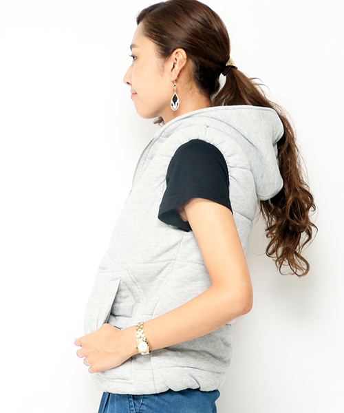 VENCEEXCHANGE（ヴァンスエクスチェンジ）の「裏毛フード付中綿ベスト（ブルゾン・レディース・グレー/チャコールグレー・LARGE/MEDIUM）」の4枚目の写真