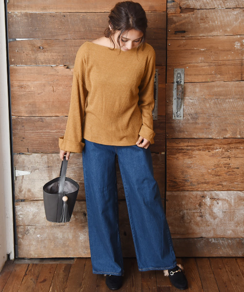 Luz Llena (philter)(ラズレナ フィルター)の「バッククロス・リブ編みニットソートップス(Tシャツ/カットソー・レディース・キャメル/レッド/ブラック・MEDIUM)」の4枚目の写真