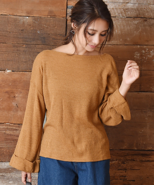 Luz Llena (philter)(ラズレナ フィルター)の「バッククロス・リブ編みニットソートップス(Tシャツ/カットソー・レディース・キャメル/レッド/ブラック・MEDIUM)」の5枚目の写真