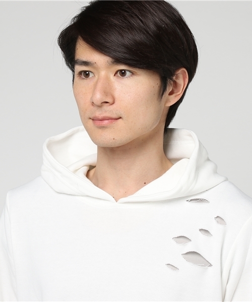 VENCEEXCHANGE(ヴァンスエクスチェンジ)の「裏毛ダメージビッグパーカープルオーバー (パーカー・メンズ・ブラック/ピンク/オフホワイト・LARGE/MEDIUM)」の6枚目の写真