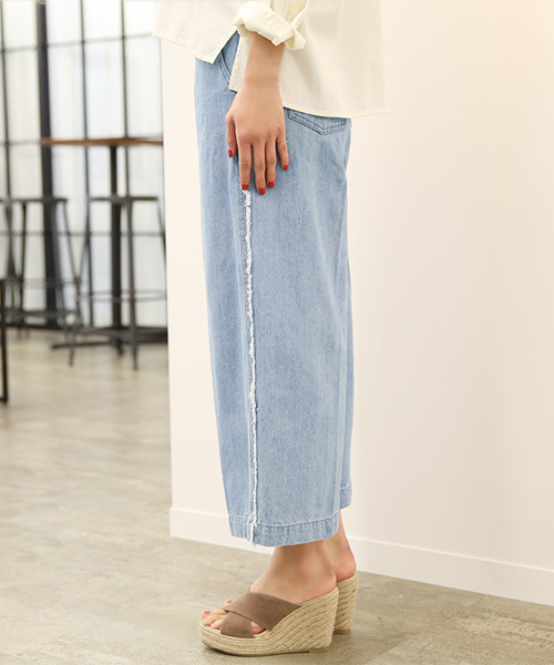 Luz Llena (philter)（ラズレナ　フィルター）の「[綿100%]サイドフリンジ・デニムワイドパンツ（デニムパンツ・レディース・ブルー/サックスブルー・MEDIUM/LARGE）」の9枚目の写真
