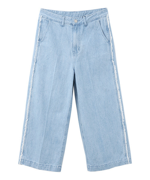 Luz Llena (philter)（ラズレナ　フィルター）の「[綿100%]サイドフリンジ・デニムワイドパンツ（デニムパンツ・レディース・ブルー/サックスブルー・MEDIUM/LARGE）」の6枚目の写真