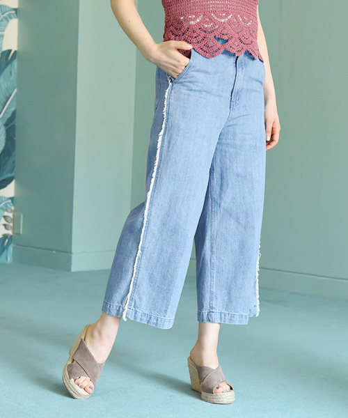 Luz Llena (philter)（ラズレナ　フィルター）の「[綿100%]サイドフリンジ・デニムワイドパンツ（デニムパンツ・レディース・ブルー/サックスブルー・MEDIUM/LARGE）」の11枚目の写真