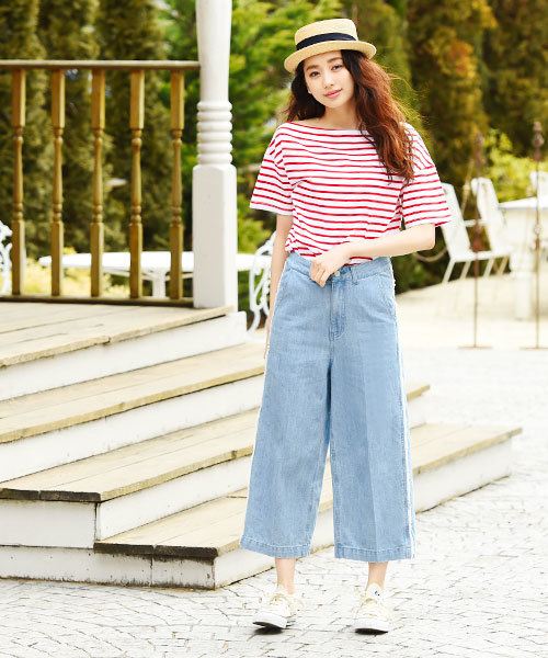 Luz Llena (philter)（ラズレナ　フィルター）の「[綿100%]サイドフリンジ・デニムワイドパンツ（デニムパンツ・レディース・ブルー/サックスブルー・MEDIUM/LARGE）」の12枚目の写真