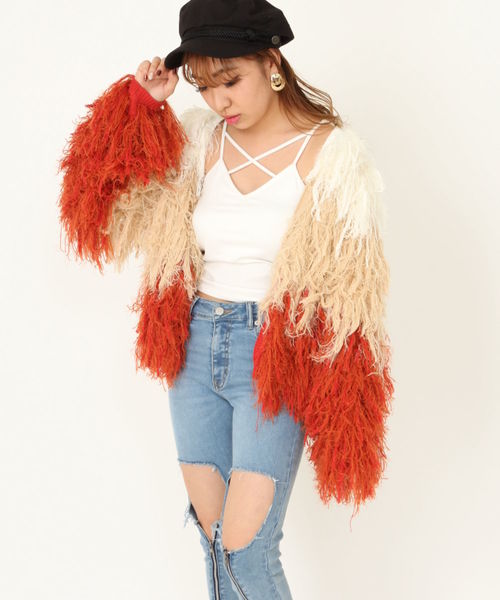 ENVYM(アンビー)の「MANY FRINGE KNIT CD (ニット/セーター・レディース・ベージュ/オレンジ・FREE)」の11枚目の写真