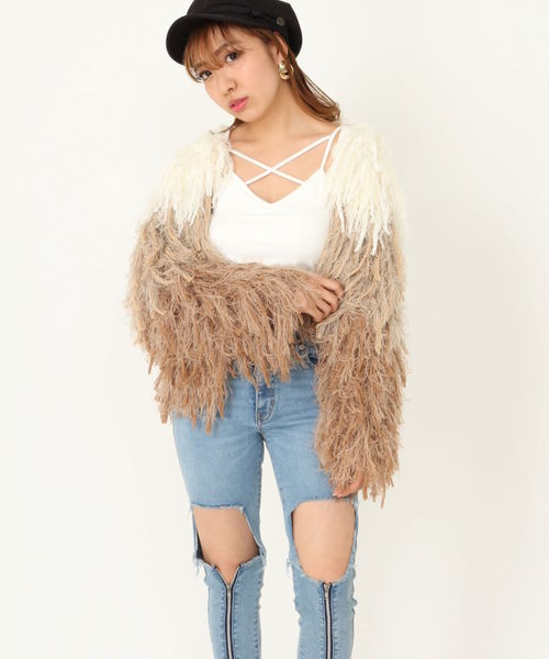 ENVYM(アンビー)の「MANY FRINGE KNIT CD (ニット/セーター・レディース・ベージュ/オレンジ・FREE)」の10枚目の写真