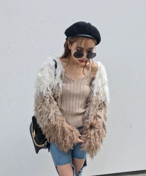 ENVYM(アンビー)の「MANY FRINGE KNIT CD (ニット/セーター・レディース・ベージュ/オレンジ・FREE)」の9枚目の写真