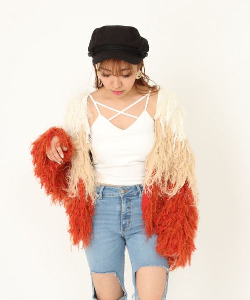 ENVYM(アンビー)の「MANY FRINGE KNIT CD (ニット/セーター・レディース・ベージュ/オレンジ・FREE)」の12枚目の写真