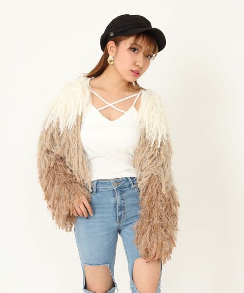 ENVYM(アンビー)の「MANY FRINGE KNIT CD (ニット/セーター・レディース・ベージュ/オレンジ・FREE)」の1枚目の写真