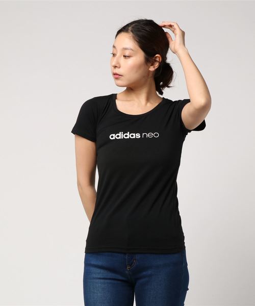 adidas neo(アディダスネオ)の「【adidas neo】ロゴ入り半袖Tシャツ(Tシャツ/カットソー・レディース・杢グレー/レッド/ホワイト系その他/ブラック系その他/ワインレッド・MEDIUM/LARGE/X-LARGE)」の2枚目の写真