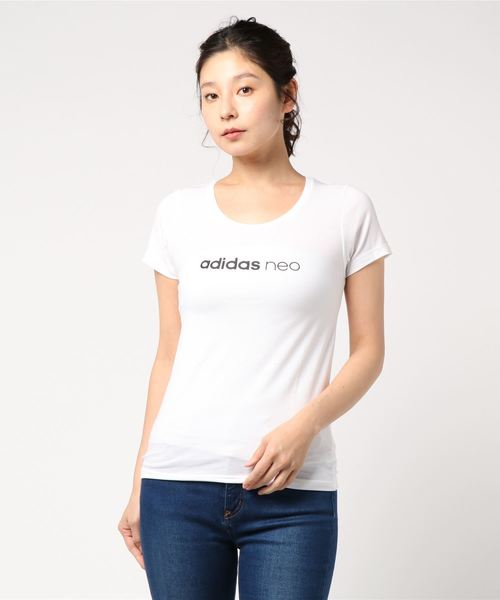 adidas neo(アディダスネオ)の「【adidas neo】ロゴ入り半袖Tシャツ(Tシャツ/カットソー・レディース・杢グレー/レッド/ホワイト系その他/ブラック系その他/ワインレッド・MEDIUM/LARGE/X-LARGE)」の1枚目の写真