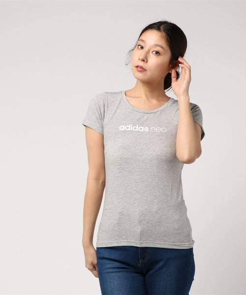 adidas neo(アディダスネオ)の「【adidas neo】ロゴ入り半袖Tシャツ(Tシャツ/カットソー・レディース・杢グレー/レッド/ホワイト系その他/ブラック系その他/ワインレッド・MEDIUM/LARGE/X-LARGE)」の3枚目の写真