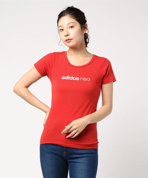 adidas neo(アディダスネオ)の「【adidas neo】ロゴ入り半袖Tシャツ(Tシャツ/カットソー・レディース・杢グレー/レッド/ホワイト系その他/ブラック系その他/ワインレッド・MEDIUM/LARGE/X-LARGE)」の4枚目の写真