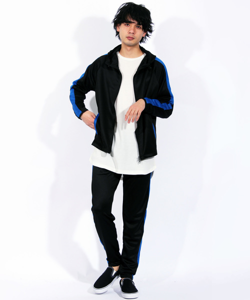 ８(eight)（エイト）の「ライン入り ジャージ ジャケット セットアップ（ジャージ・メンズ・ブラック/ネイビー/ブラック×レッド/ブラック×ブルー・MEDIUM/LARGE/X-LARGE）」の3枚目の写真