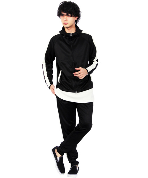 ８(eight)（エイト）の「ライン入り ジャージ ジャケット セットアップ（ジャージ・メンズ・ブラック/ネイビー/ブラック×レッド/ブラック×ブルー・MEDIUM/LARGE/X-LARGE）」の15枚目の写真