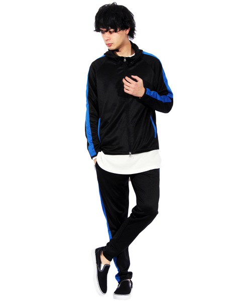 ８(eight)（エイト）の「ライン入り ジャージ ジャケット セットアップ（ジャージ・メンズ・ブラック/ネイビー/ブラック×レッド/ブラック×ブルー・MEDIUM/LARGE/X-LARGE）」の21枚目の写真