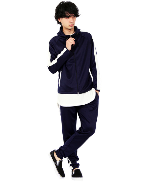８(eight)（エイト）の「ライン入り ジャージ ジャケット セットアップ（ジャージ・メンズ・ブラック/ネイビー/ブラック×レッド/ブラック×ブルー・MEDIUM/LARGE/X-LARGE）」の5枚目の写真