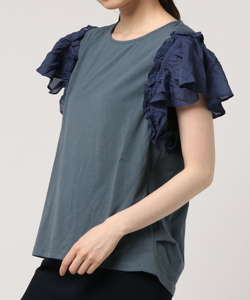 Live in comfort（リブインコンフォート）の「リブ　イン　コンフォート　袖コンシャスで二の腕カバー　大人のＴトップス（Tシャツ/カットソー・レディース・ピンク/ネイビー/カーキ・LARGE/MEDIUM/SMALL/XX-LARGE/X-LARGE）」の2枚目の写真