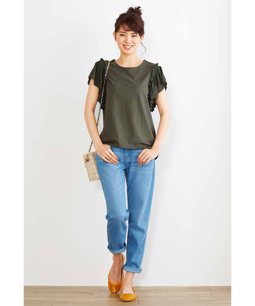 Live in comfort（リブインコンフォート）の「リブ　イン　コンフォート　袖コンシャスで二の腕カバー　大人のＴトップス（Tシャツ/カットソー・レディース・ピンク/ネイビー/カーキ・LARGE/MEDIUM/SMALL/XX-LARGE/X-LARGE）」の6枚目の写真