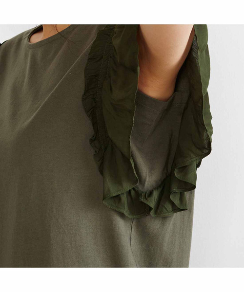 Live in comfort（リブインコンフォート）の「リブ　イン　コンフォート　袖コンシャスで二の腕カバー　大人のＴトップス（Tシャツ/カットソー・レディース・ピンク/ネイビー/カーキ・LARGE/MEDIUM/SMALL/XX-LARGE/X-LARGE）」の5枚目の写真