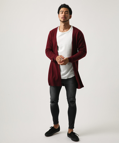 AZUL by moussy（アズールバイマウジー）の「ウォッシャブルニットトッパーカーデ（カーディガン/ボレロ・メンズ・ネイビー/ボルドー/杢グレー・SMALL/MEDIUM/LARGE/X-LARGE）」の4枚目の写真