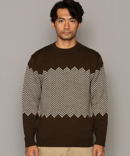 green label relaxing（グリーンレーベルリラクシング）の「SC パネル ヘリンボーン クルー ニット（ニット/セーター・メンズ・ブラック/ダークブラウン・M/S/L）」の6枚目の写真