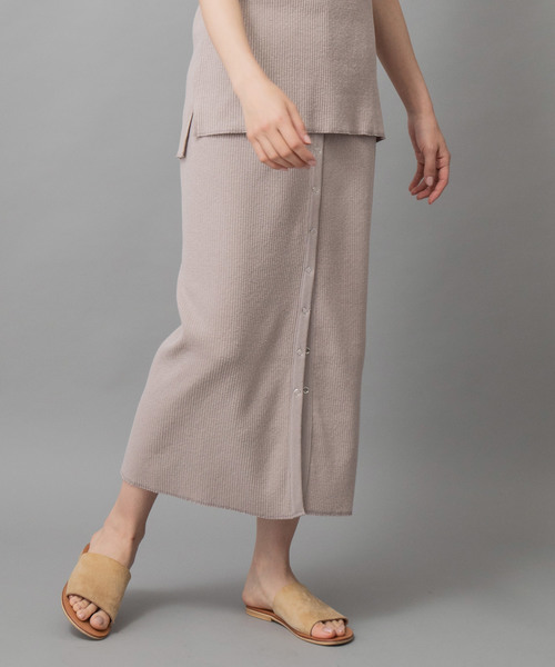 Munich（ミューニック）の「コットンリブジャージ2wayスカート【セットアップ可】（スカート・レディース・グレイッシュベージュ/ナチュラル/ネイビー/ライトブルー/ブラック・FREE）」の3枚目の写真