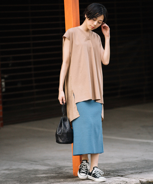 Munich（ミューニック）の「コットンリブジャージ2wayスカート【セットアップ可】（スカート・レディース・グレイッシュベージュ/ナチュラル/ネイビー/ライトブルー/ブラック・FREE）」の17枚目の写真