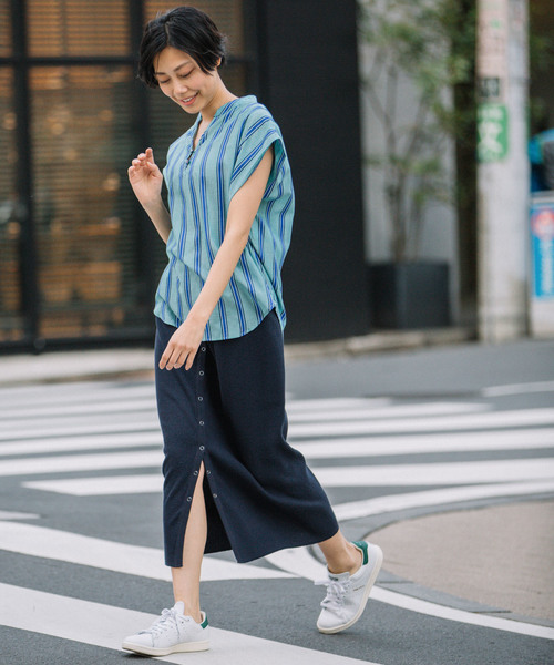 Munich（ミューニック）の「コットンリブジャージ2wayスカート【セットアップ可】（スカート・レディース・グレイッシュベージュ/ナチュラル/ネイビー/ライトブルー/ブラック・FREE）」の9枚目の写真