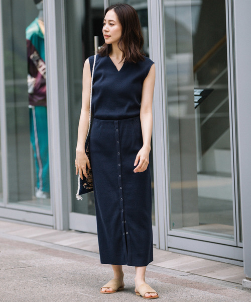 Munich（ミューニック）の「コットンリブジャージ2wayスカート【セットアップ可】（スカート・レディース・グレイッシュベージュ/ナチュラル/ネイビー/ライトブルー/ブラック・FREE）」の6枚目の写真