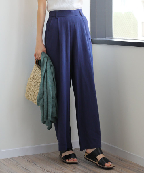 andme(アンドミー)の「麻レーヨンワイドパンツ(その他パンツ・レディース・ネイビー/レッド/カーキ/ライトブラウン/オートミール・M/L)」の4枚目の写真