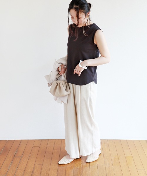 andme(アンドミー)の「麻レーヨンワイドパンツ(その他パンツ・レディース・ネイビー/レッド/カーキ/ライトブラウン/オートミール・M/L)」の9枚目の写真