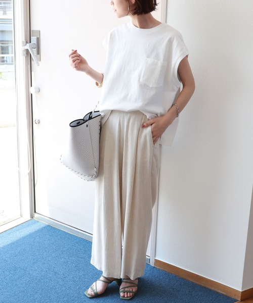 andme(アンドミー)の「麻レーヨンワイドパンツ(その他パンツ・レディース・ネイビー/レッド/カーキ/ライトブラウン/オートミール・M/L)」の10枚目の写真