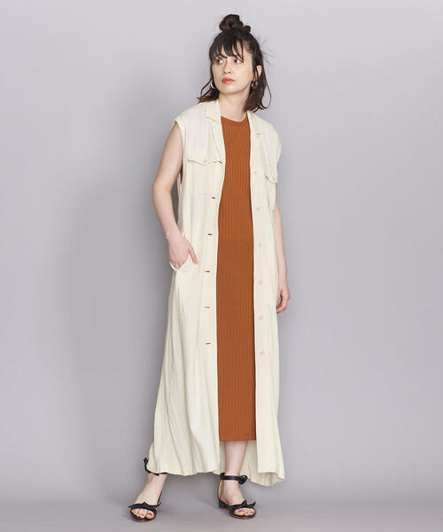 【ユナイテッドアローズ】BEAUTY &YOUTH ノースリーブワンピース セール】ギャザーフレア ノースリーブ ワンピース -UVカット/撥