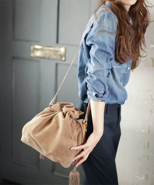 NANO universe（ナノユニバース）の「POPCORN/別注ドロストバッグ/L（ショルダーバッグ・レディース・ブラック/チャコール/ベージュ/ダークグリーン/ダークネイビー/レッド系その他・FREE）」の4枚目の写真