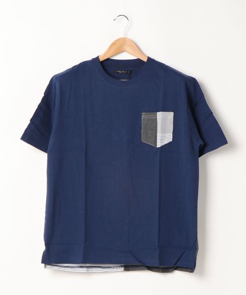 Bling Leads(ブリングリーズ)の「【Bl】布帛切替半袖Tシャツ クルーネック(Tシャツ/カットソー・レディース・ホワイト/ネイビー/グレー/マルチ・MEDIUM/LARGE)」の3枚目の写真